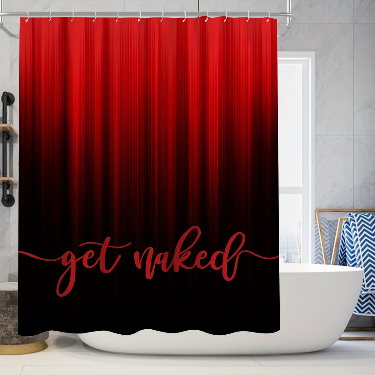 Red Abstract Stripe Gradient Shower Curtain Set