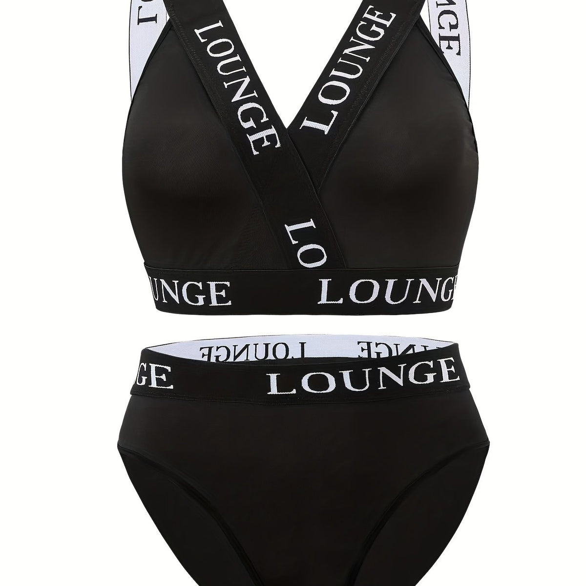 Plus Size Sports Lingerie Set with Contrast Letter Trim