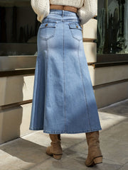 High Waist Maxi Denim Skirt Y2K Style