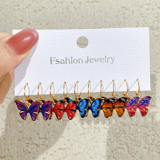 5 Pairs Colorful Butterfly Drop Earrings Set