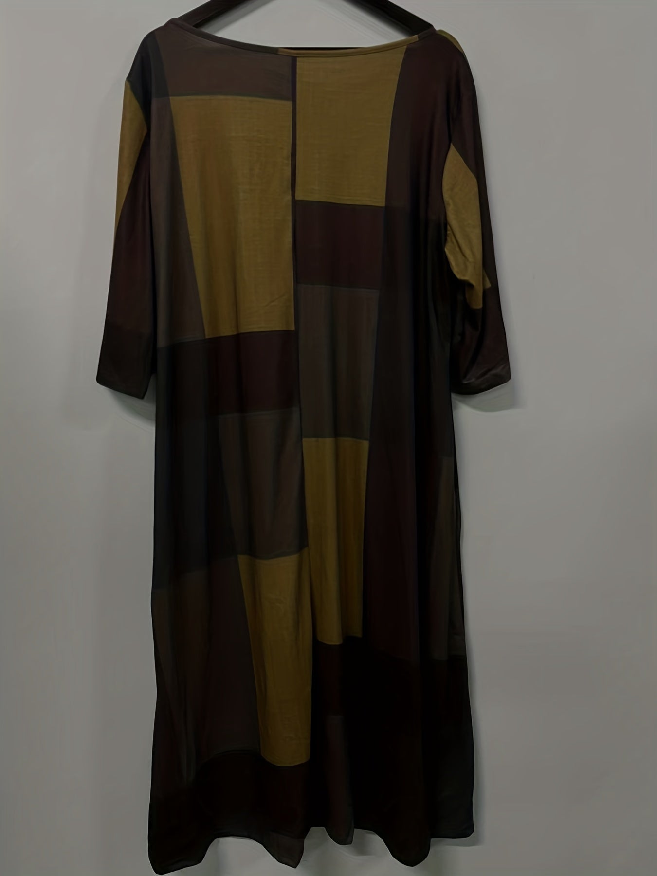 Colorblock Print Half Sleeve Round Neck Stretch Dress
