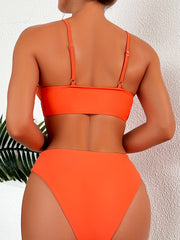 Solid V Neck Bikini Set Spaghetti Straps High Stretch Two Pieces Swimsuit