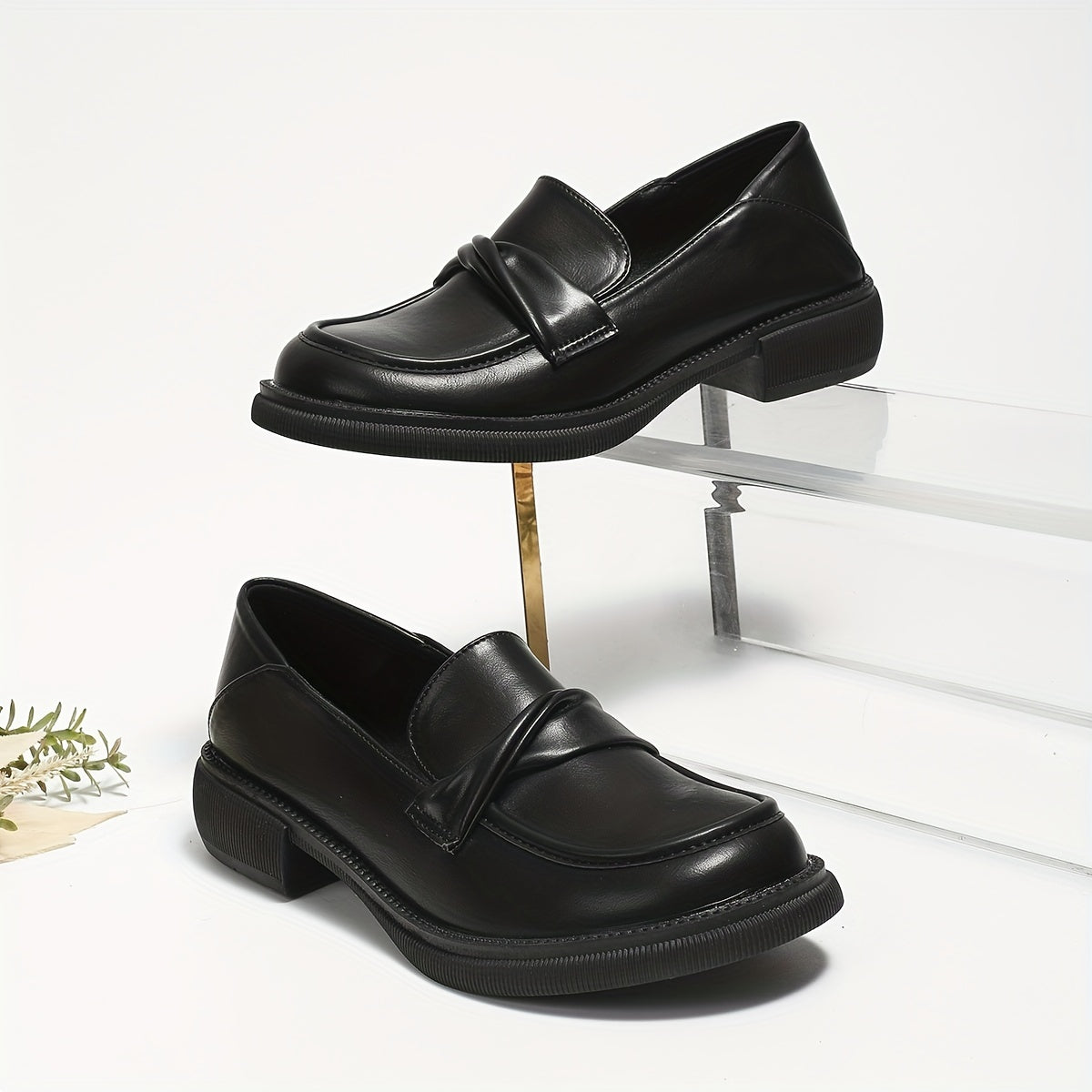 Women's Chunky Loafers Round Toe Slip On Shoes