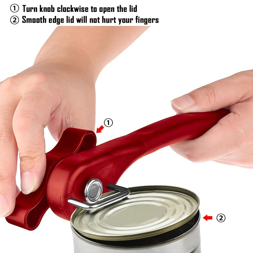 Easy Grip Manual Can Opener with Safety Lid for Kitchen Use