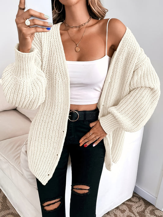 Button Front Long Sleeve Cardigan for Women