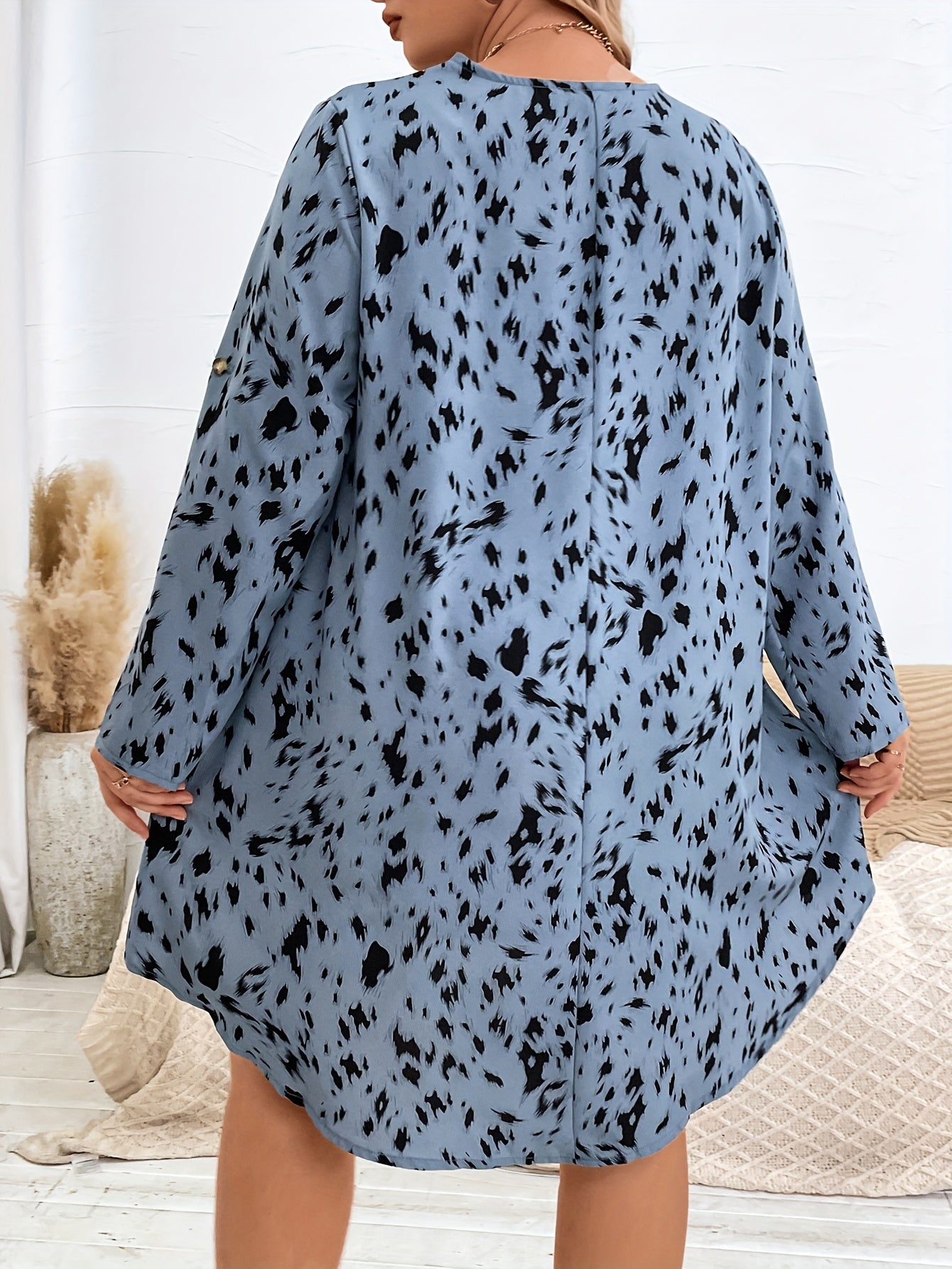  Leopard Print V Neck Loose Fit Mini Dress