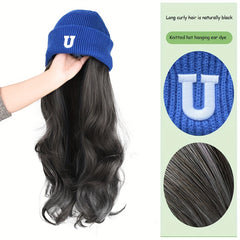 Long Wavy Beanie Wig Knit Hat with Hair Extensions