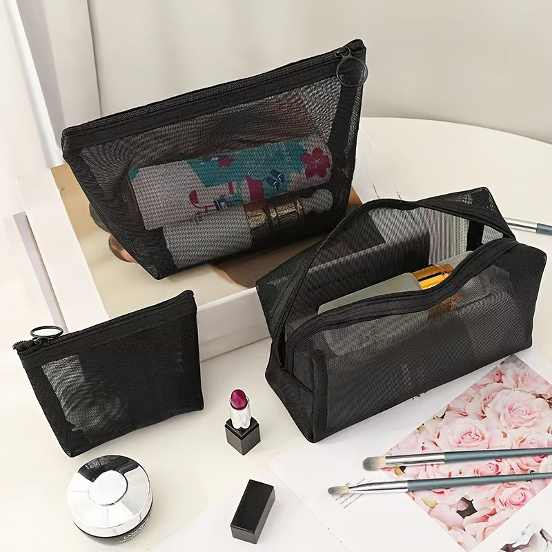 3pcs Nylon Mesh Makeup Bags Portable Cosmetic Organizer for Travel