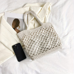 Minimalist Hollow Out Straw Bag Woven Shoulder Bag For Vacation