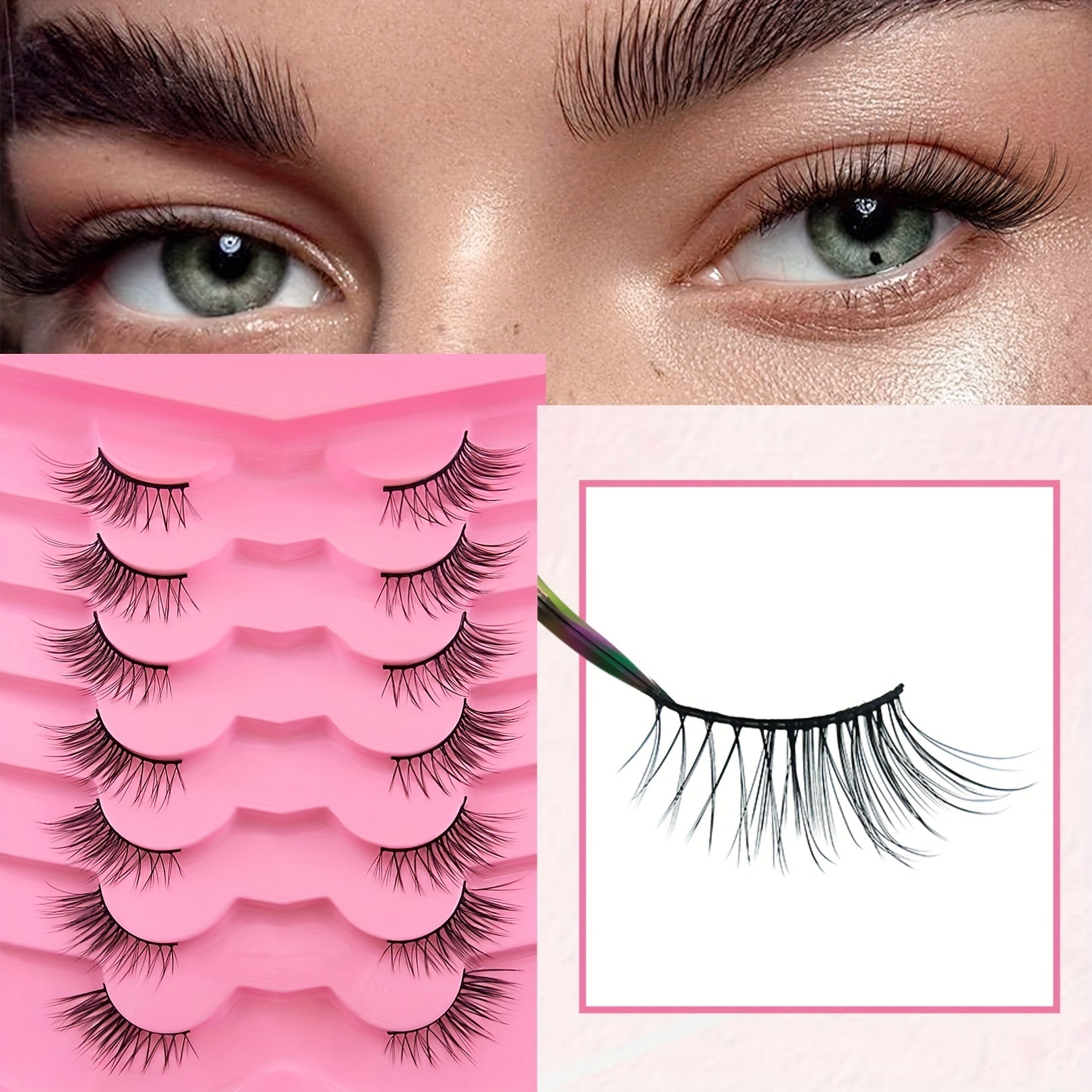 7 Pairs Half Eyes Lashes Natural Cat Eye Cross Faux Mink False Eyelashes