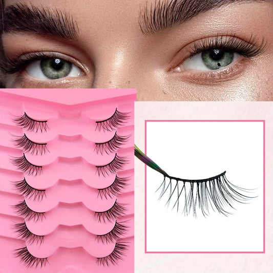 7 Pairs Natural Cross Curling Cat Eye False Eyelashes for Dramatic Look