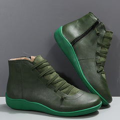 Women's Ankle Boots Zip Lace-up Detail Flat Boots