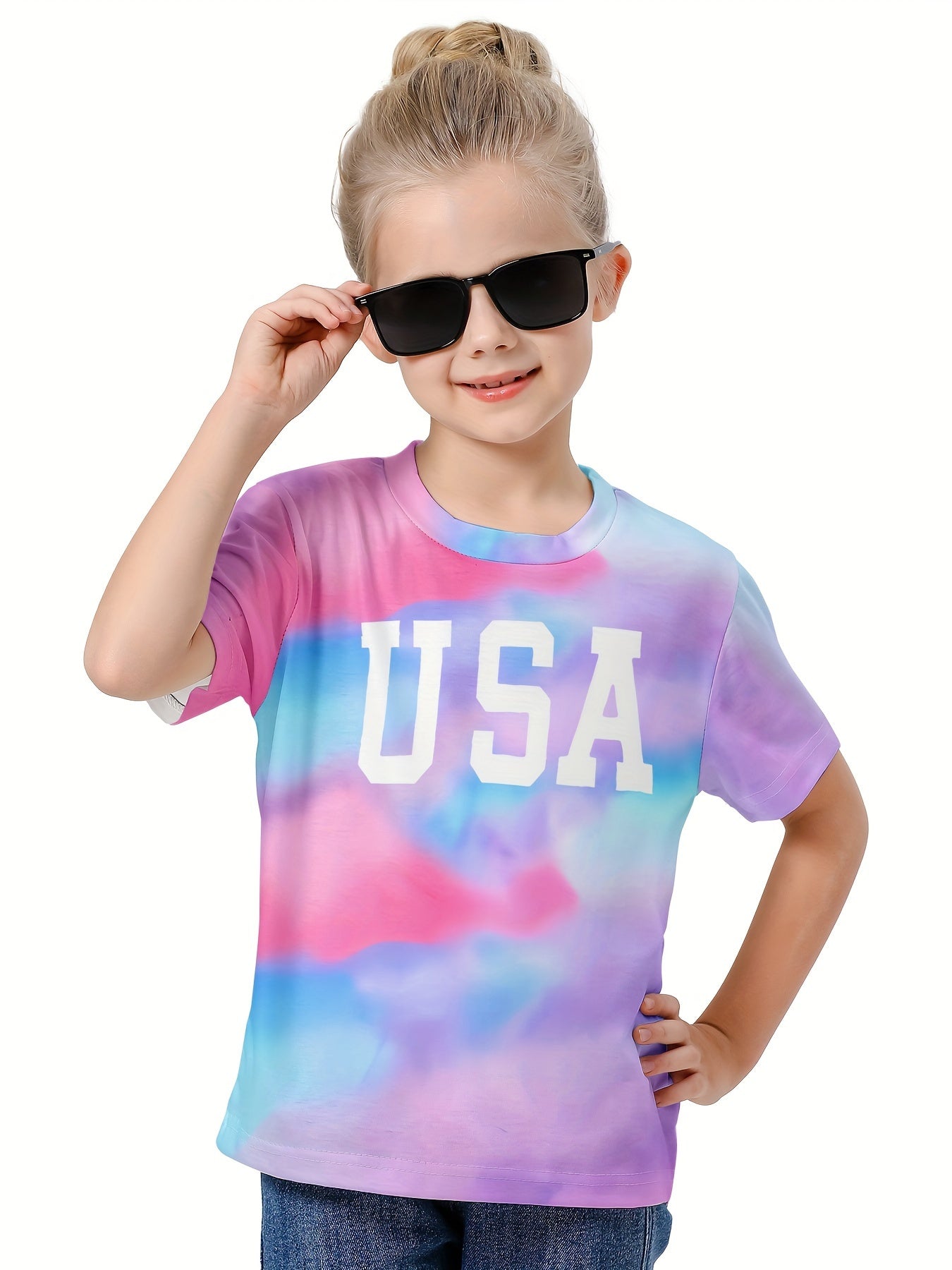 Girls Boys 3D Tie Dye Letter Graphic Short Sleeve T shirt