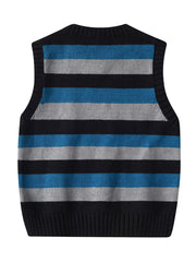 Kids' V-Neck Striped Knit Vest for Autumn Winter
