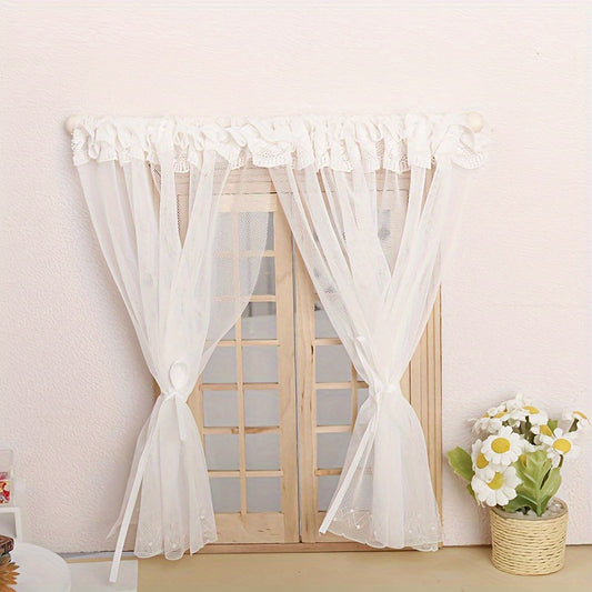 Dollhouse Lace Trim Window Curtain for Fairy Decor