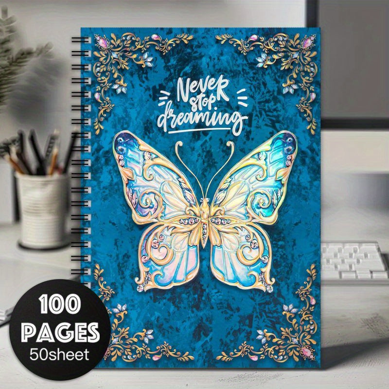 3D Butterfly Spiral Notebook Vibrant & Golden 100 Pages Ideal for Work Study Jou