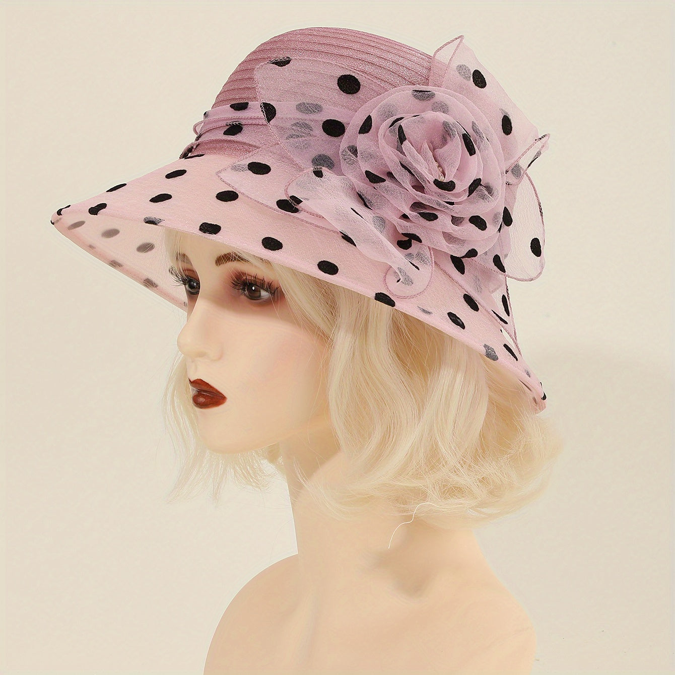 Polka Dot Bucket Hat Mesh Flower Decor Organza Sun Hats Lightweight Summer Derby