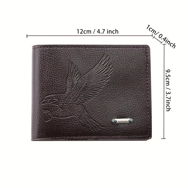 Men's PU Leather Eagle Pattern Short Wallet Card Cash Holder