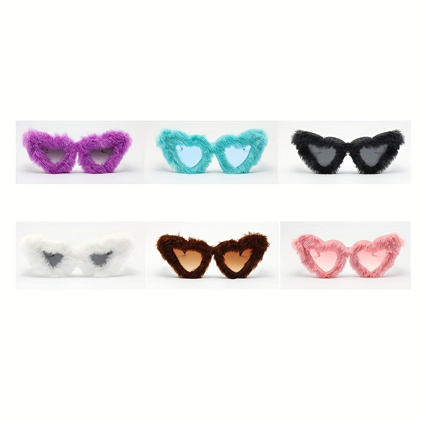 Heart Fluffy Sunglasses For Women Men Candy Glasses Photo Booth Props UV400