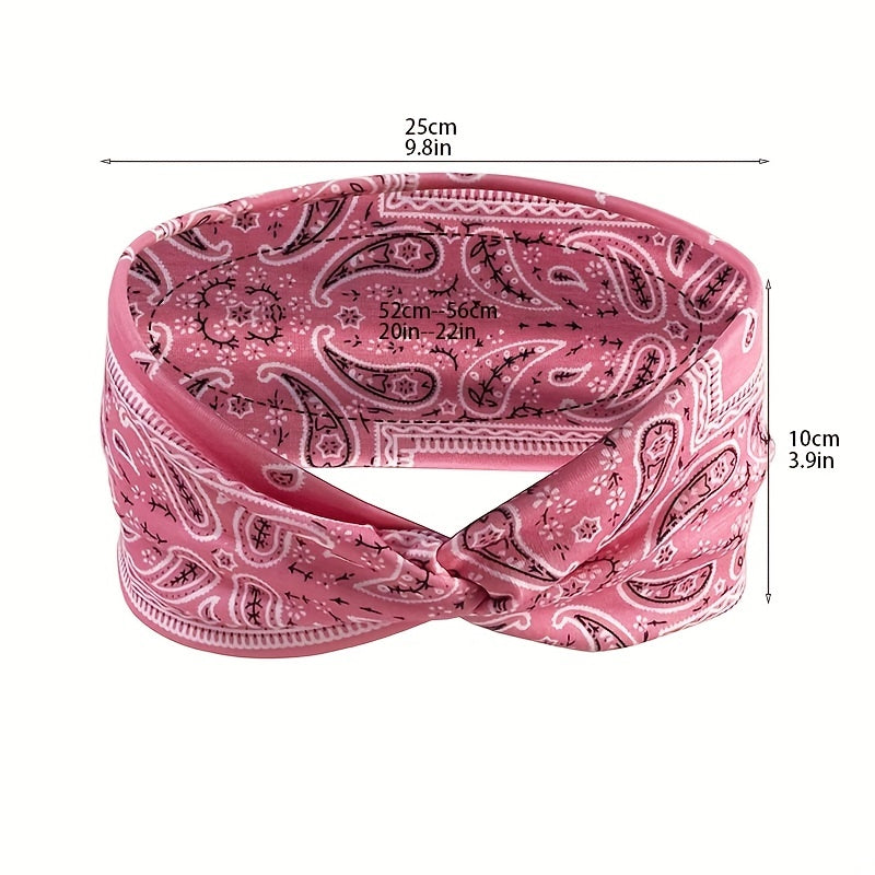Paisley Print Hair Band Wide Knotted Headband Stretchy Boho Headband