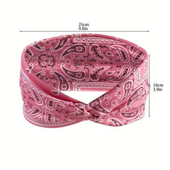 Paisley Print Hair Band Wide Knotted Headband Stretchy Boho Headband