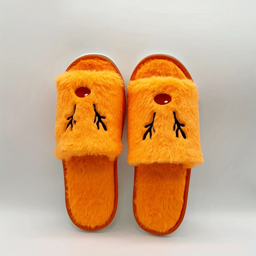 Christmas Elk Plush Slippers Open Toe Cozy Slip On Flat Fuzzy Shoes