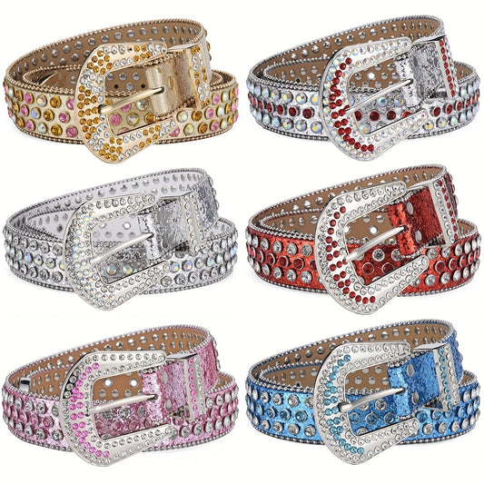 Men's Water Drill Leather Belt Needle Buckle Inlaid Waist Belt