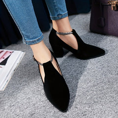 Women's Block Heeled Pumps Pointed Toe Cut out High Heels