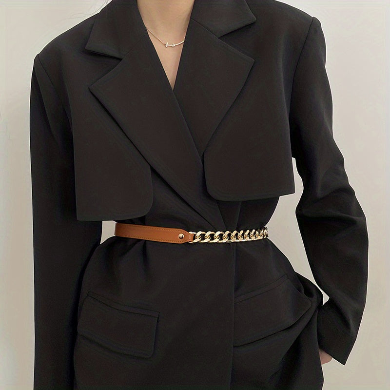 PU Leather Stitching Chain Belt Thin Belt For Women