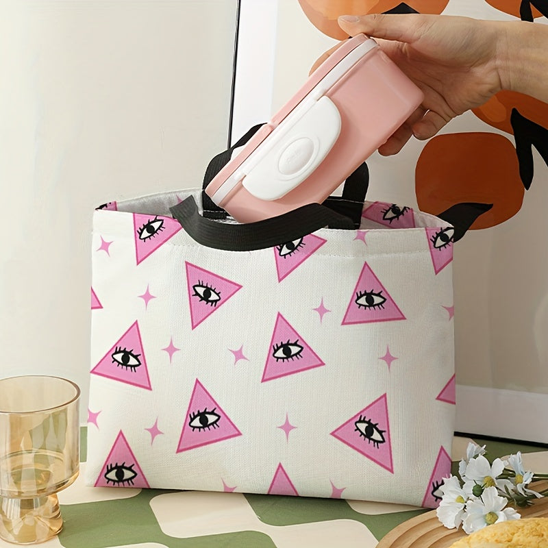 Pink Eyes Printed Lunch Bag Waterproof Insulated Portable Cooler Bag