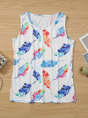 Feather Print Loose Tank Top Sleeveless Summer Women's Clothing