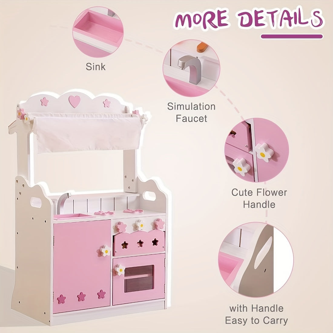 Pink Grocery Store Supermarket Double Side Play Kitchen With Toy Food