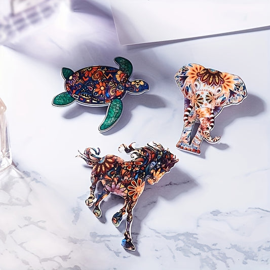 Colorful Turtle Brooch Creative Horse Elephant Animal Lapel Pin