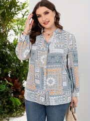  Boho Blouse Women's Plus Scarf & Paisley Print Button Up Top