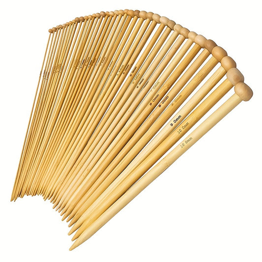 36pcs Bamboo Knitting Needles Set Single Pointed 9.8 Inches Length 18 Sizes