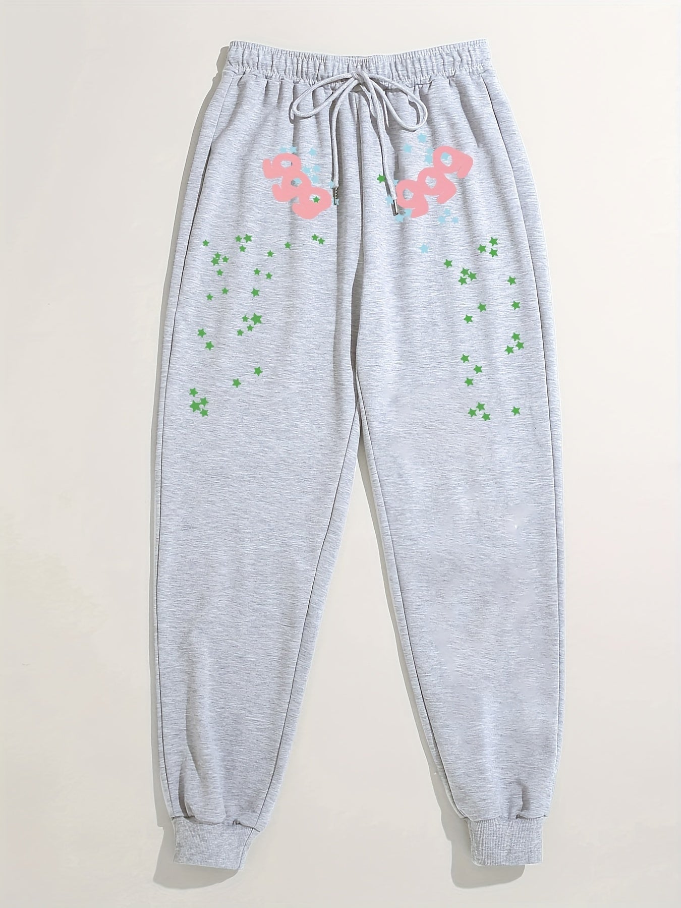  Star & Number Print Drawstring Sweatpants Women's Plus