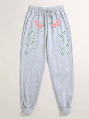  Star & Number Print Drawstring Sweatpants Women's Plus
