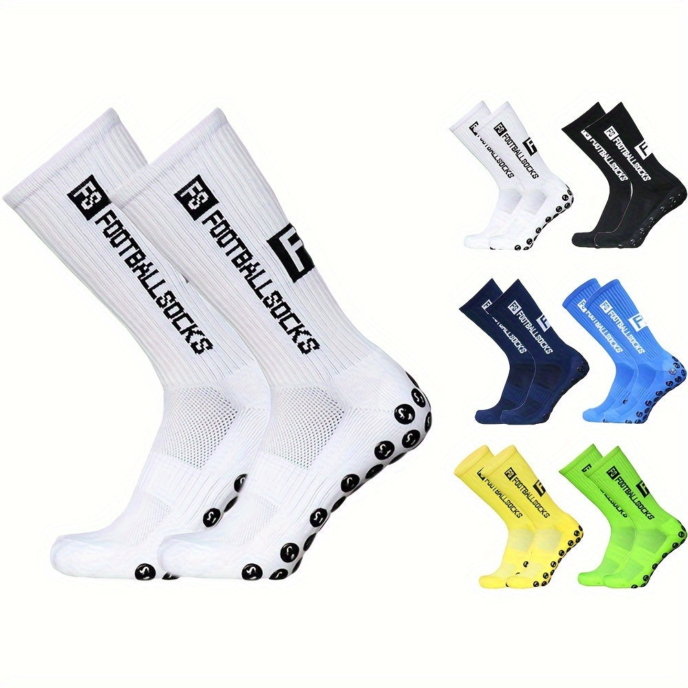 3 Pairs Men's Non Slip Football Socks With Gripper