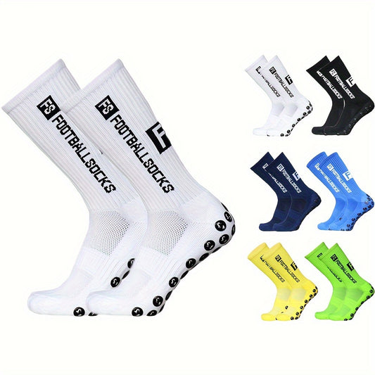 3 Pairs Men's Non Slip Football Socks With Gripper
