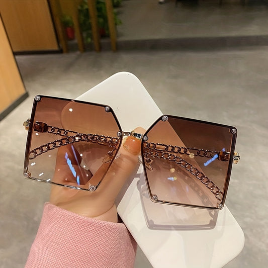 Square Sunglasses Rivet Decor Gradient Glasses UV400