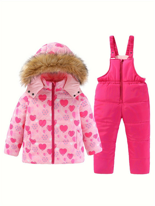 Girls Skiing Outfits Zip Front Hooded Coat Overalls