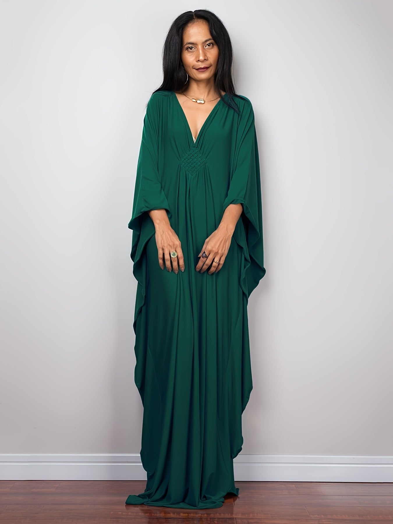 Boho Cover Up Women's Plus Batwing Sleeve V Neck Maxi Beach Dress