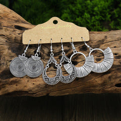 Retro Style Antique Silver 3 Pairs Earrings Set