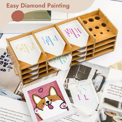 Wooden Diamond Painting Tray Organizer with 16 Grids and 12 Trays