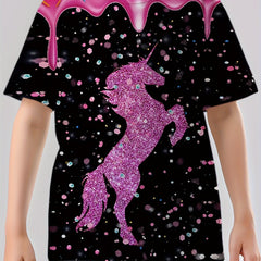 Dreamy Unicorn 3d Print Boy's Casual Tees Short Sleeve Crew Neck