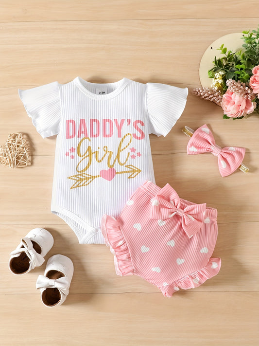 Baby Girl's Cotton Casual Two Pieces Set DADDY'S GIRL Striped Rom