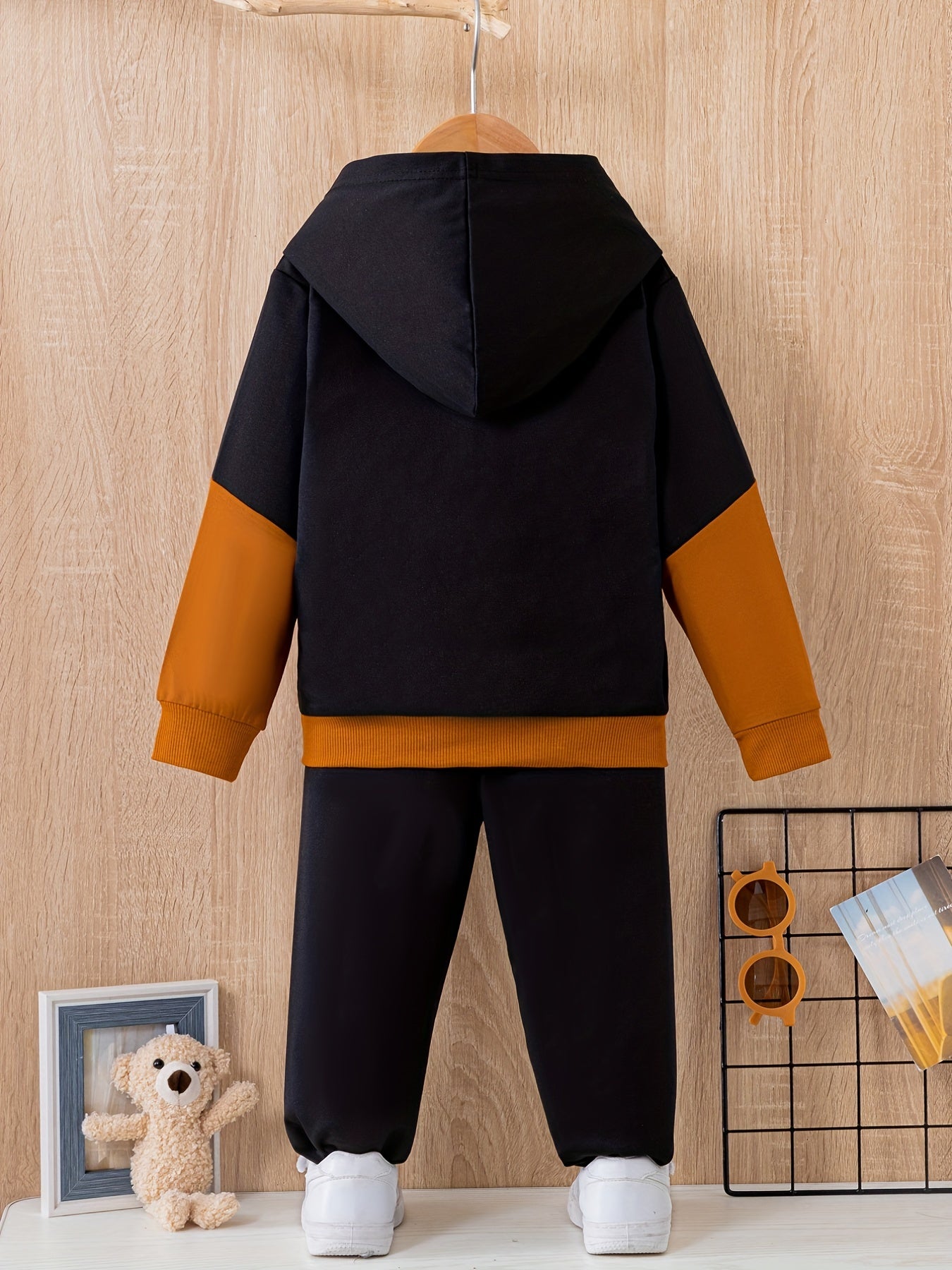 Boy's FUTURE 2pcs Block Hoodie & Sweatpants Set For Spring Fall