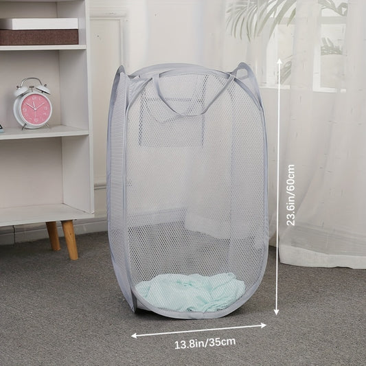 Mesh Pop Up Laundry Hamper Foldable Basket Organizer for Family College Dorm