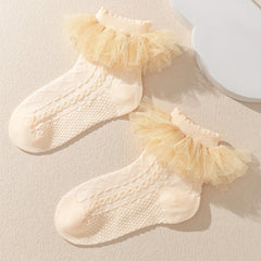 Girls Princess Puffy Mesh Brim Socks for Kids
