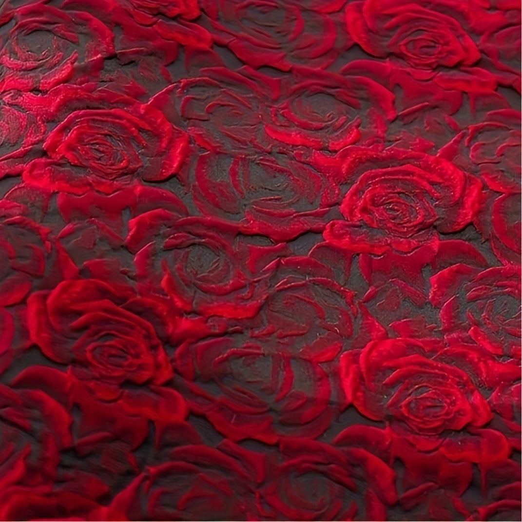 Embossed Deep Red 3D Rose Jacquard Fabric for DIY Sewing Women's Dress Suit Bags